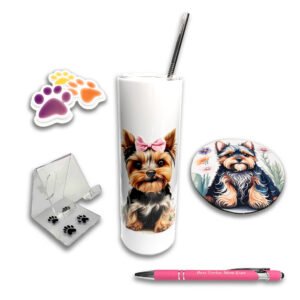 Yorkie home office desk décor with Tumbler